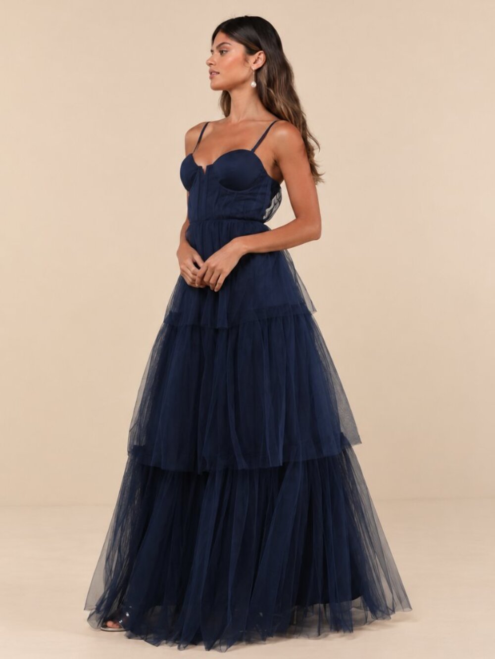 LULU's Prom Wedding Boho Sexy Elegant Tiered Ruffles Tulle Chic Boho Maxi Dress - Picture 1 of 6